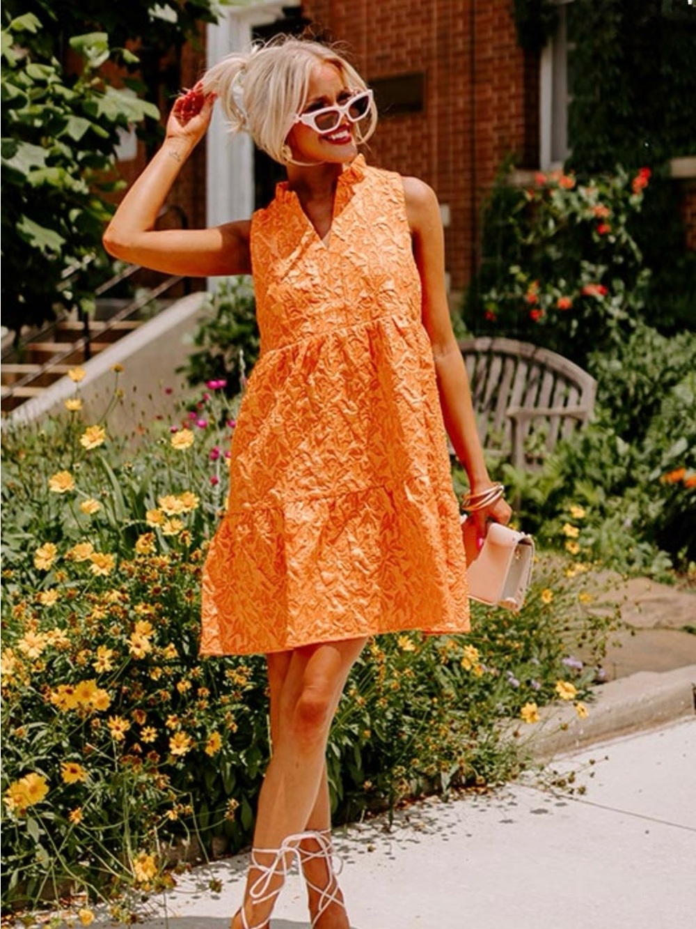 THML Textured Orange Sleeveless Mini Dress